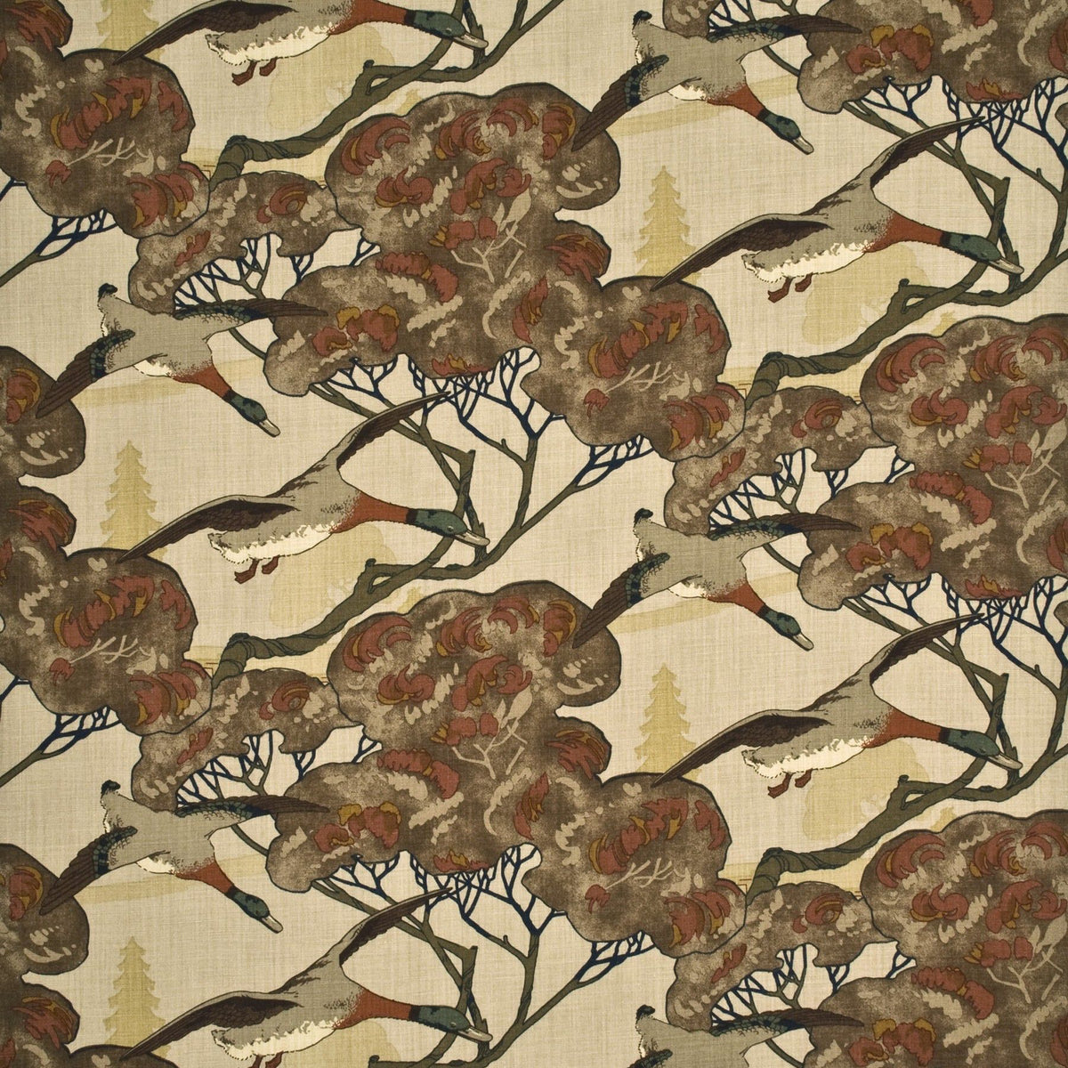 Flying Ducks - Stone/Brown - FD205.K47.0 - Mulberry Fabric - Mulberry Fabric
