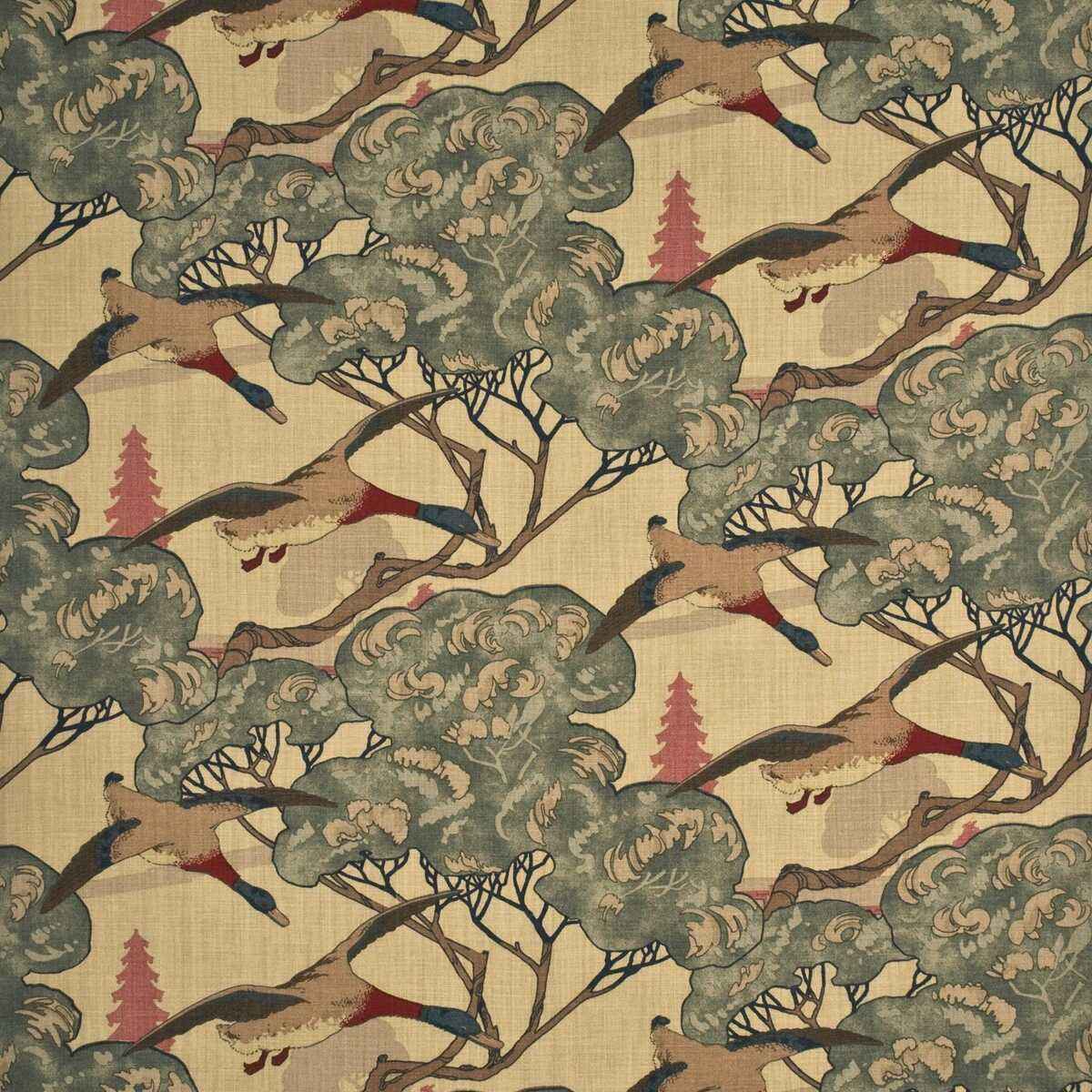 Fd205l180 Flying Ducks Camel Grey Mulberry Fabric - MULBERRY Fabric
