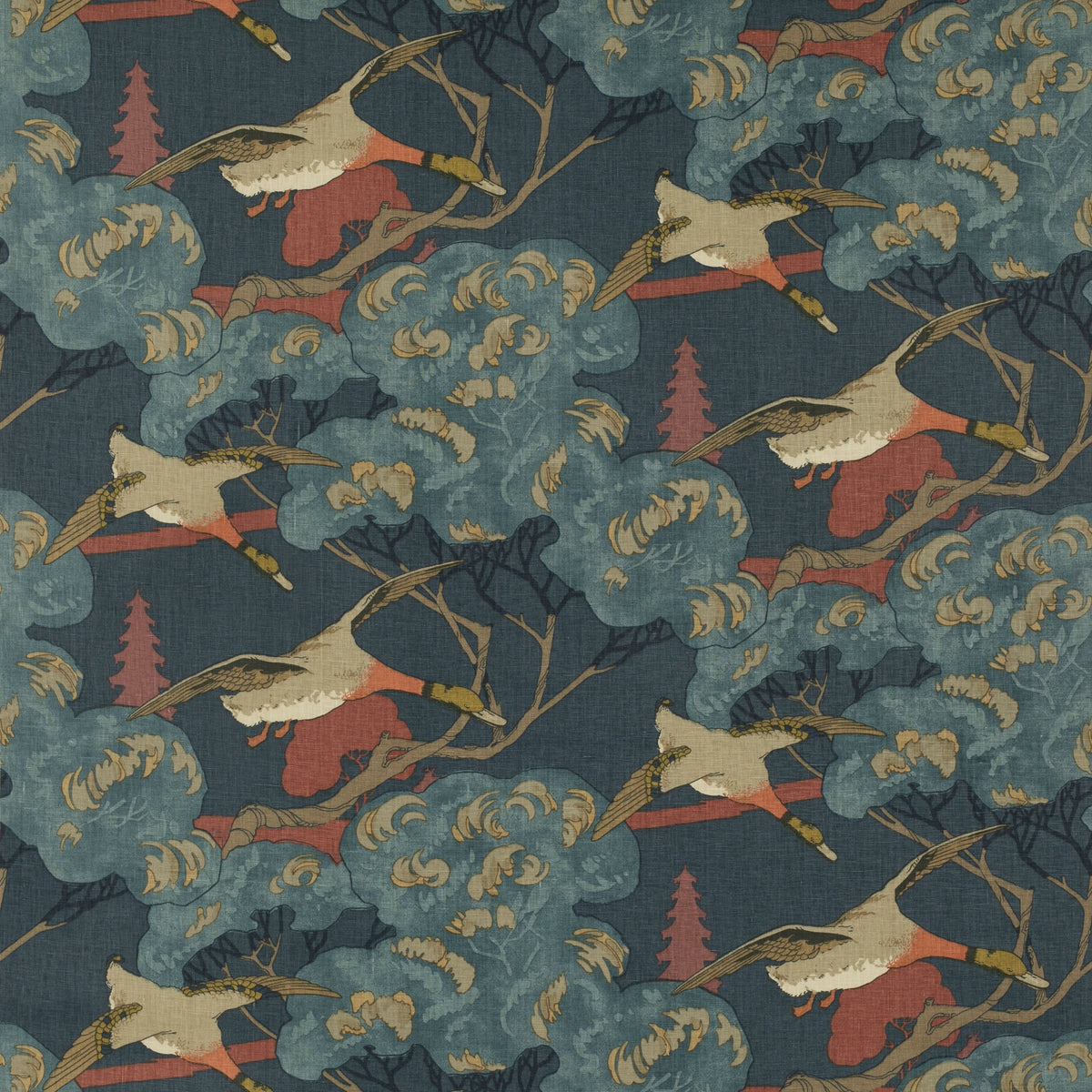 Flying Ducks - Red/Blue - FD205.V110.0 - Mulberry Fabric