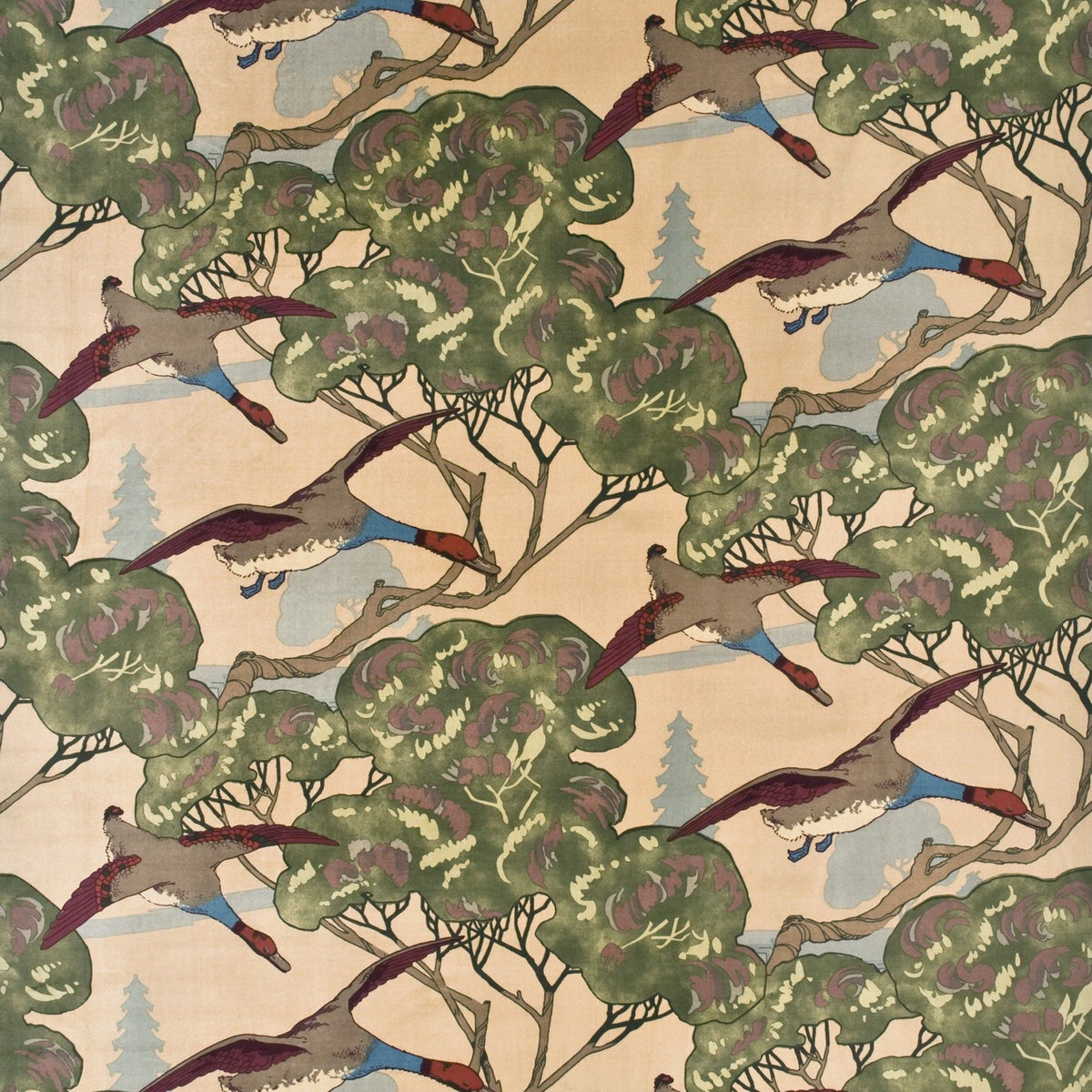 Flying Ducks Velvet - Camel - FD258.L102.0 - Mulberry Fabric
