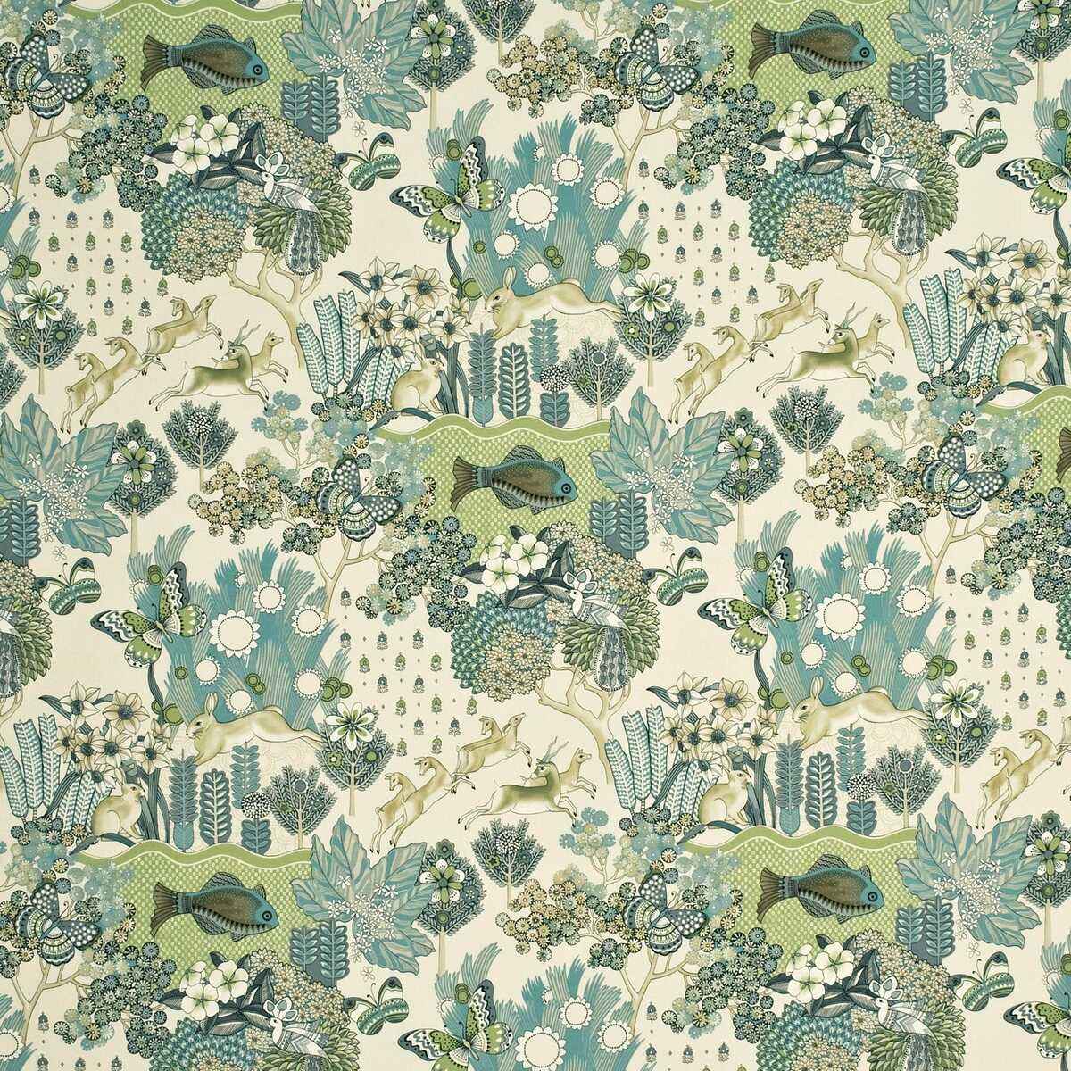 Fd259r380 Glendale Teal Leaf Mulberry Fabric