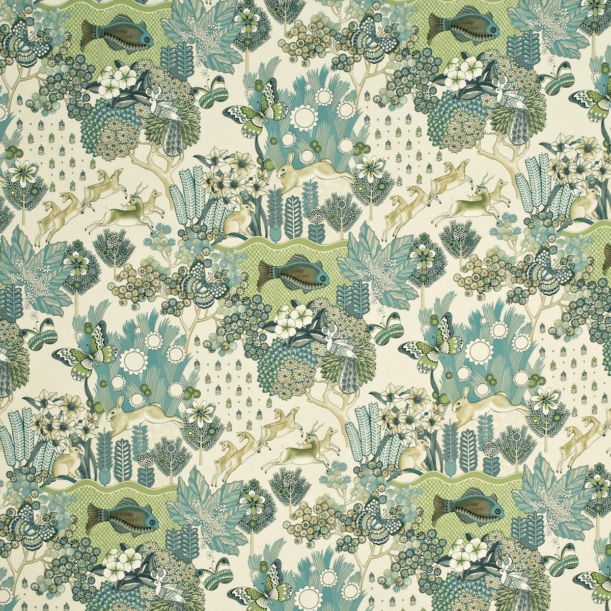 Glendale - Teal/Leaf - FD259.R38.0 - Mulberry Fabric - Mulberry Fabric