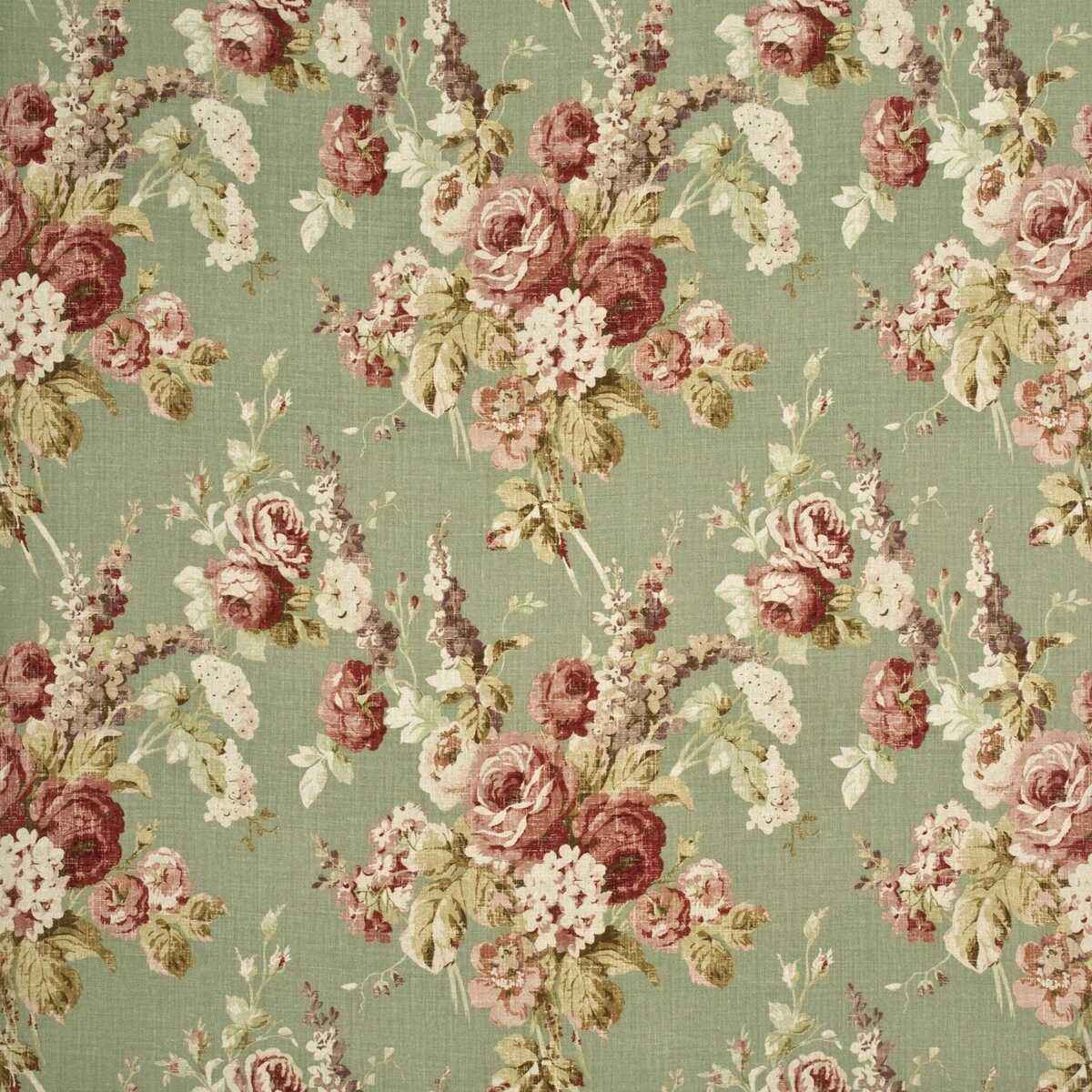 Fd264s380 Vintage Floral Coral Sage Mulberry Fabric