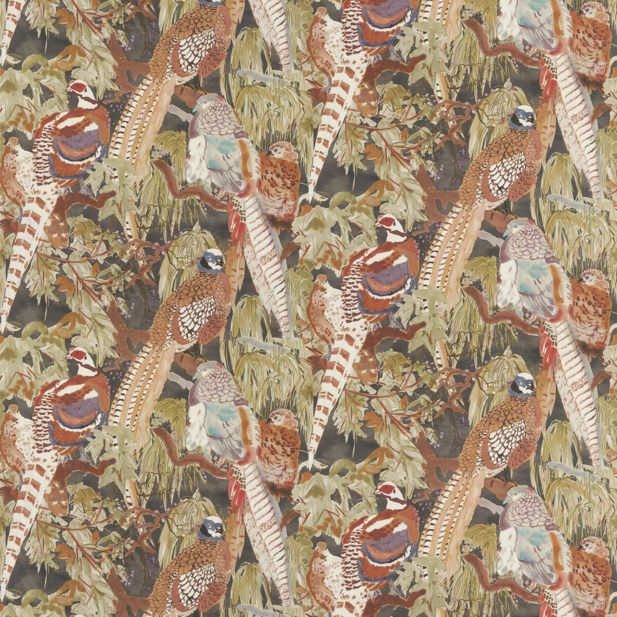 Game Birds Linen - Charcoal - FD269.A101.0 - Mulberry Fabric