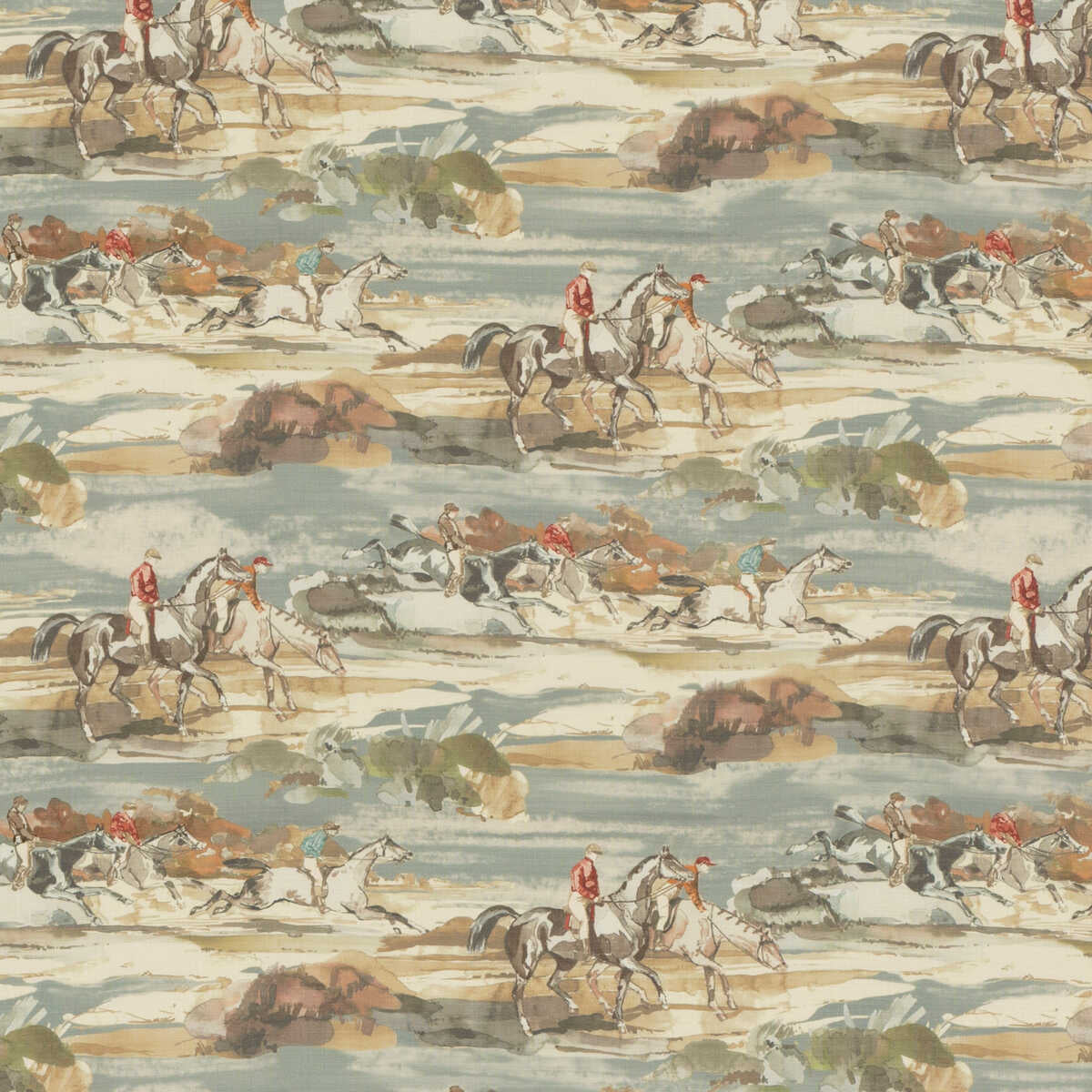 Morning Gallop Linen - Blue/Sand - MULBERRY Fabric