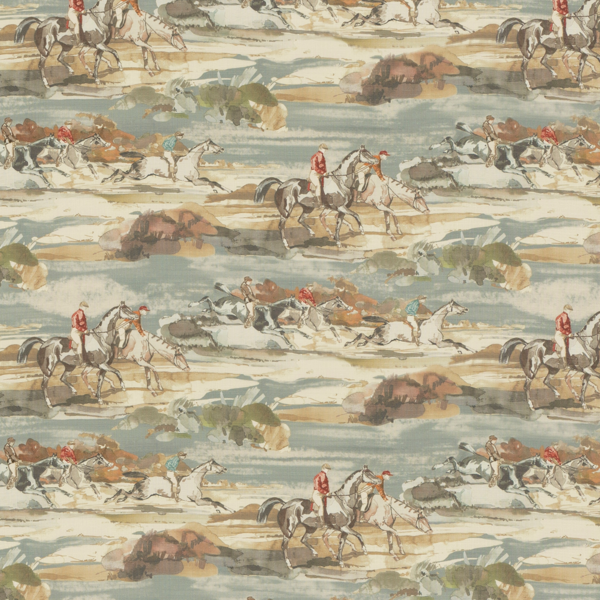 Morning Gallop Linen - Blue/Sand - Mulberry Fabric
