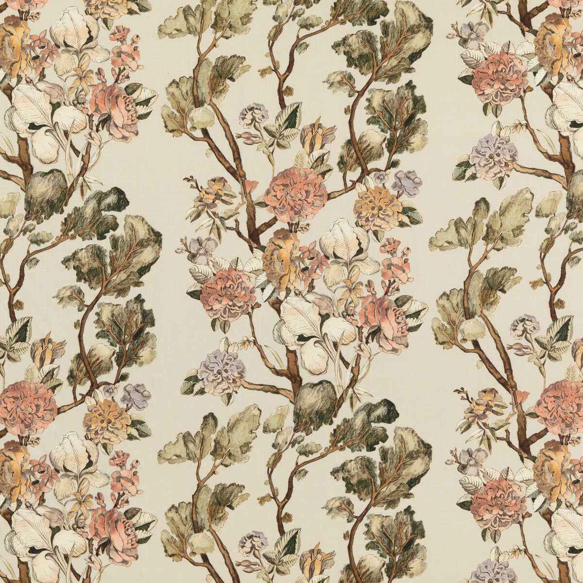 Fd304w270 Wild Side Coral Green Mulberry Fabric