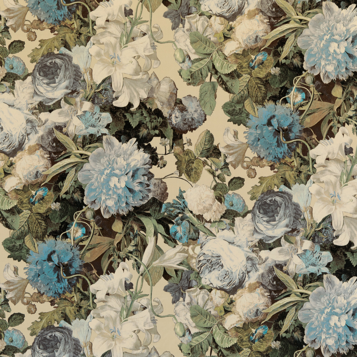 Floral Pompadour Velvet - Sage - Mulberry Fabric