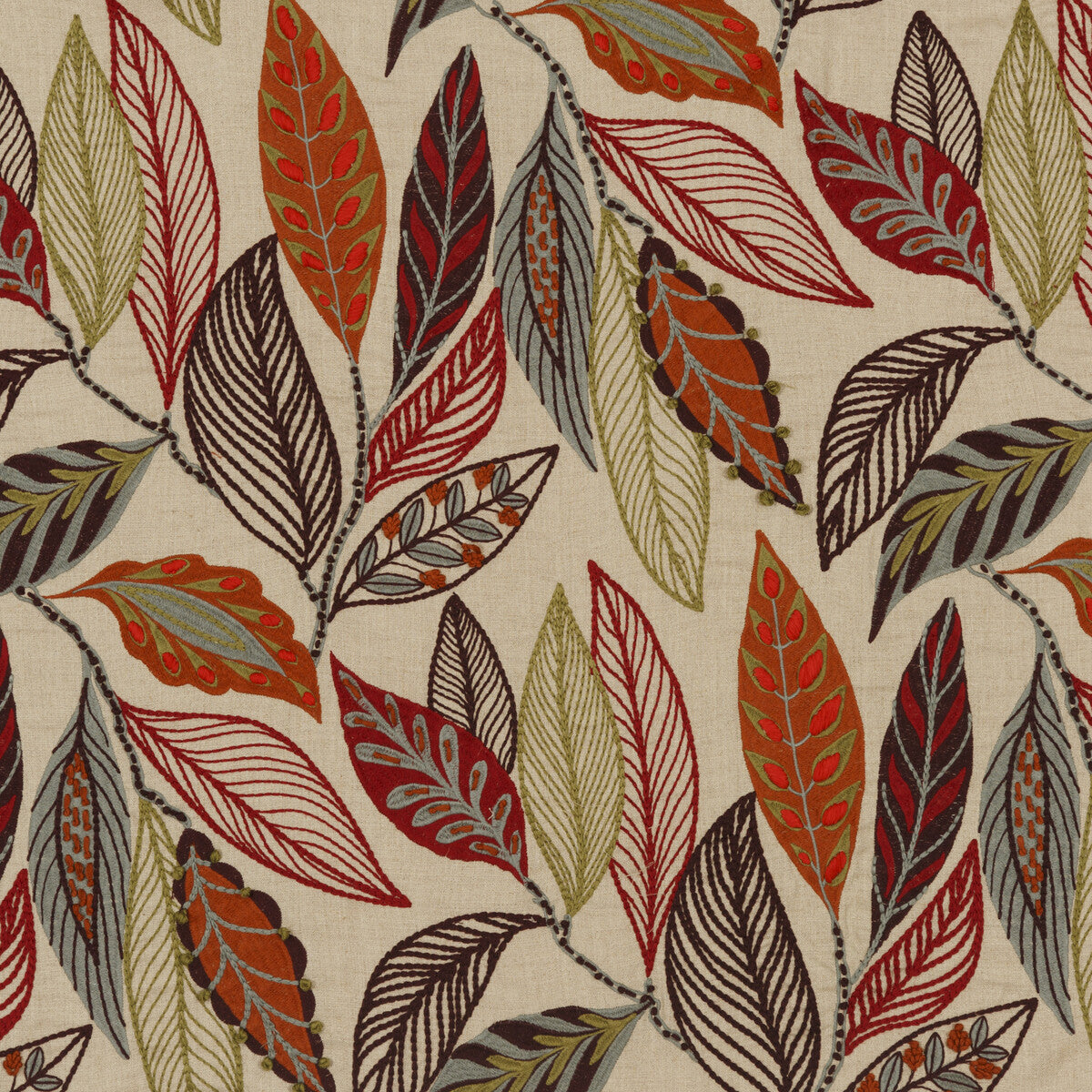 Forest Leaves - Red/Plum - FD766.V54.0 - Mulberry Fabric - Mulberry Fabric