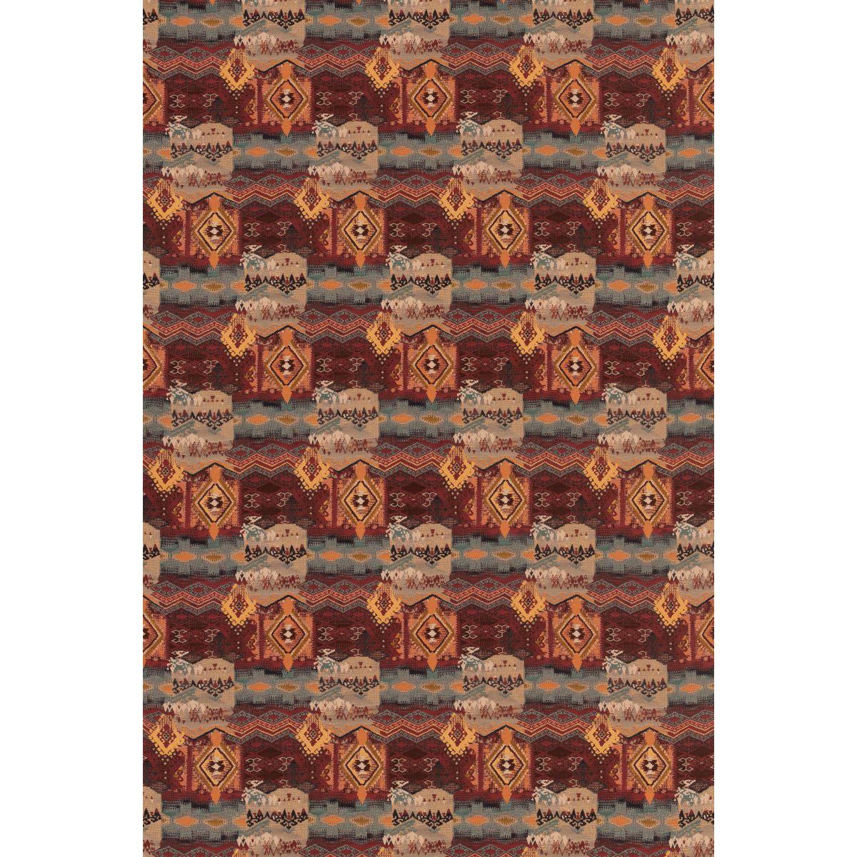 Heirloom Tapestry - Teal/Red - FD866.R52.0 - Mulberry Fabric - Mulberry Fabric