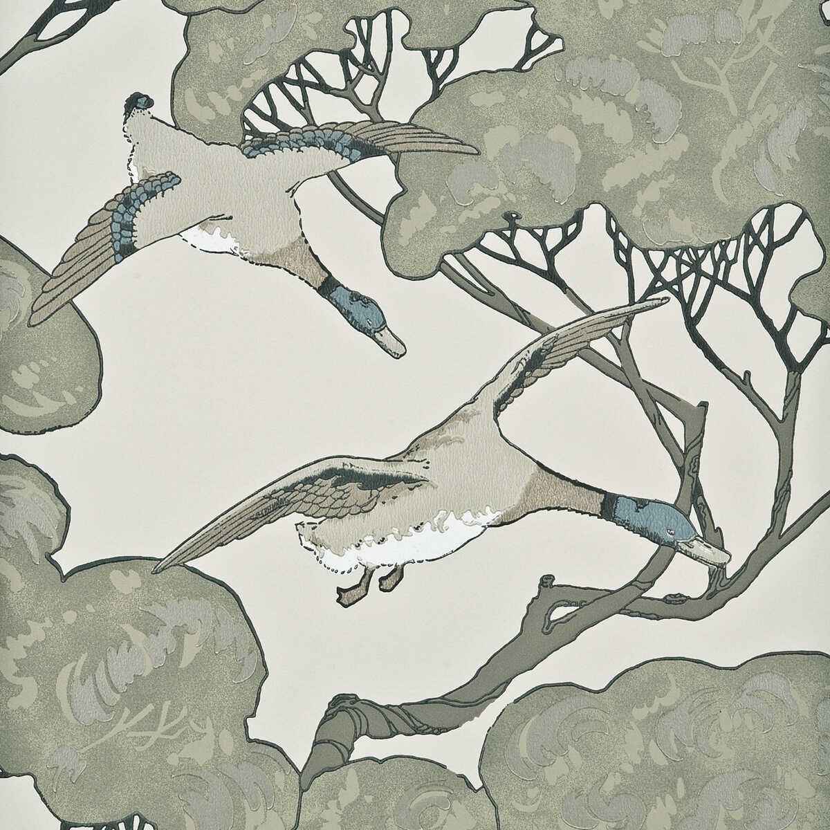 Fg066j800 Flying Ducks Silver Taupe Mulberry Wallpaper