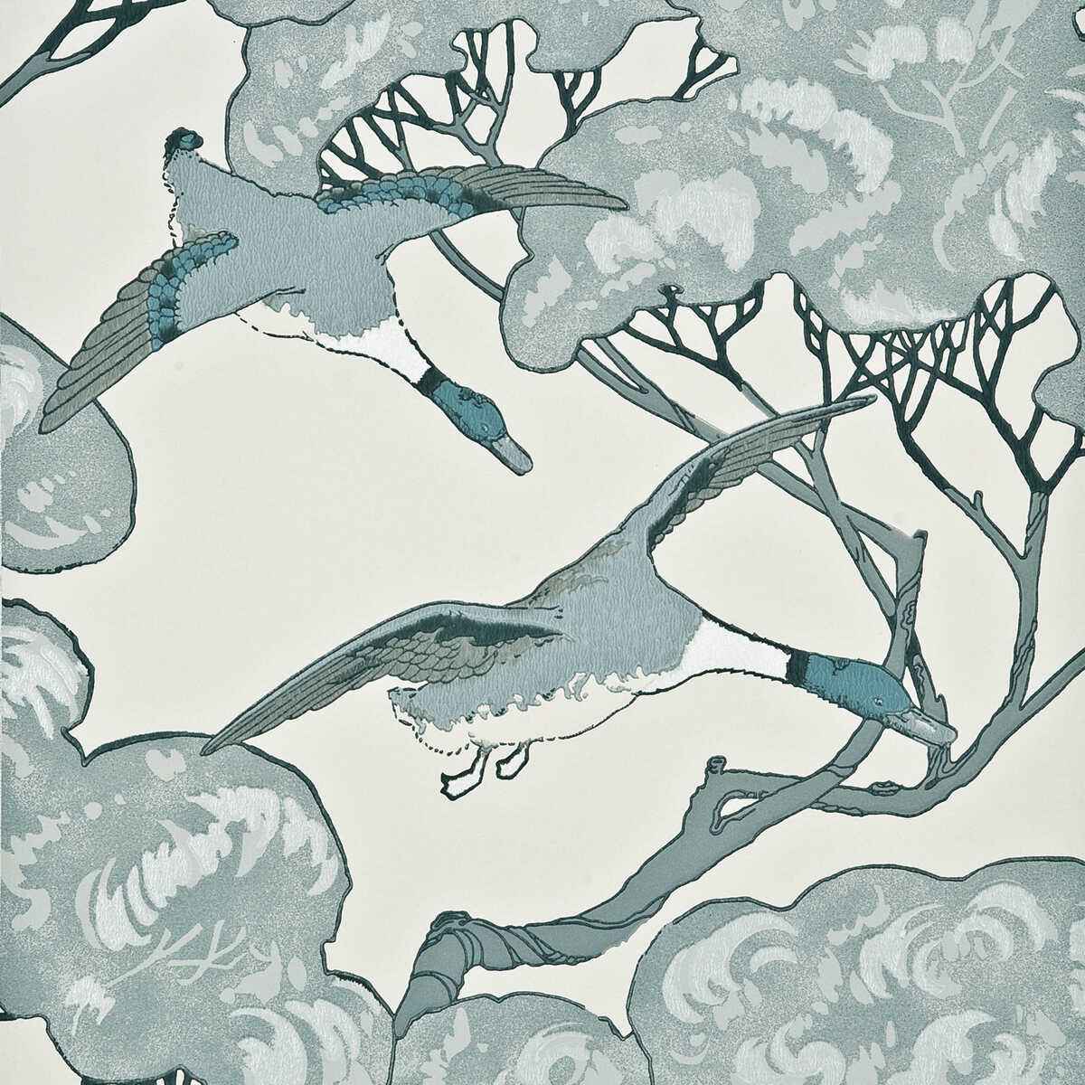 Fg066r1040 Flying Ducks Aqua Mulberry Wallpaper - MULBERRY Wallpaper