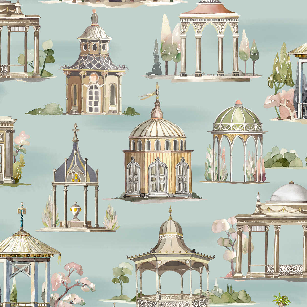 Follies - Aqua - MULBERRY Wallpaper