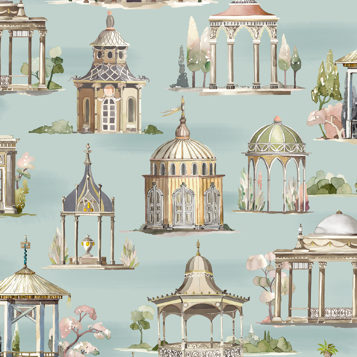 Follies - Aqua - Mulberry Wallpaper