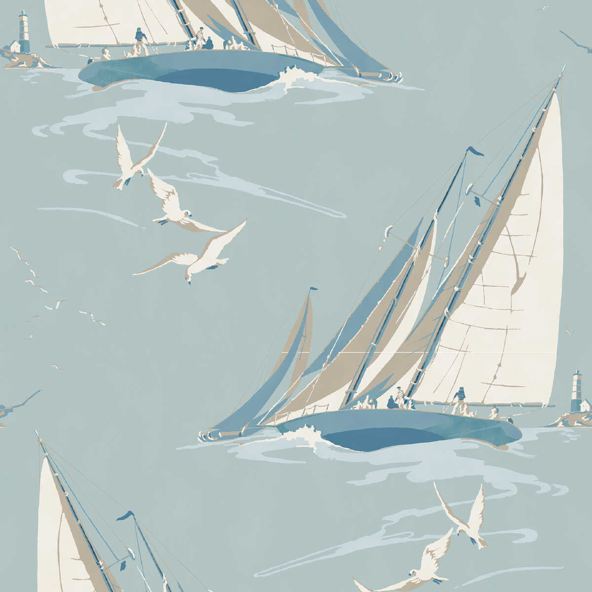 Round The Island - Blue - MULBERRY Wallpaper