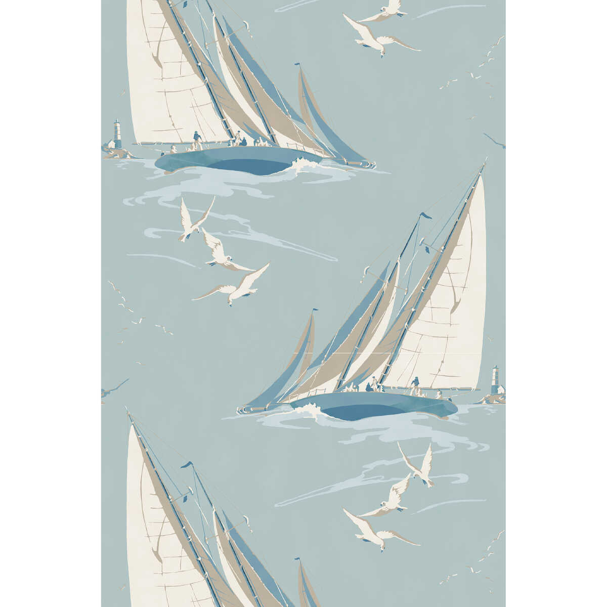 Round The Island - Blue - MULBERRY Wallpaper