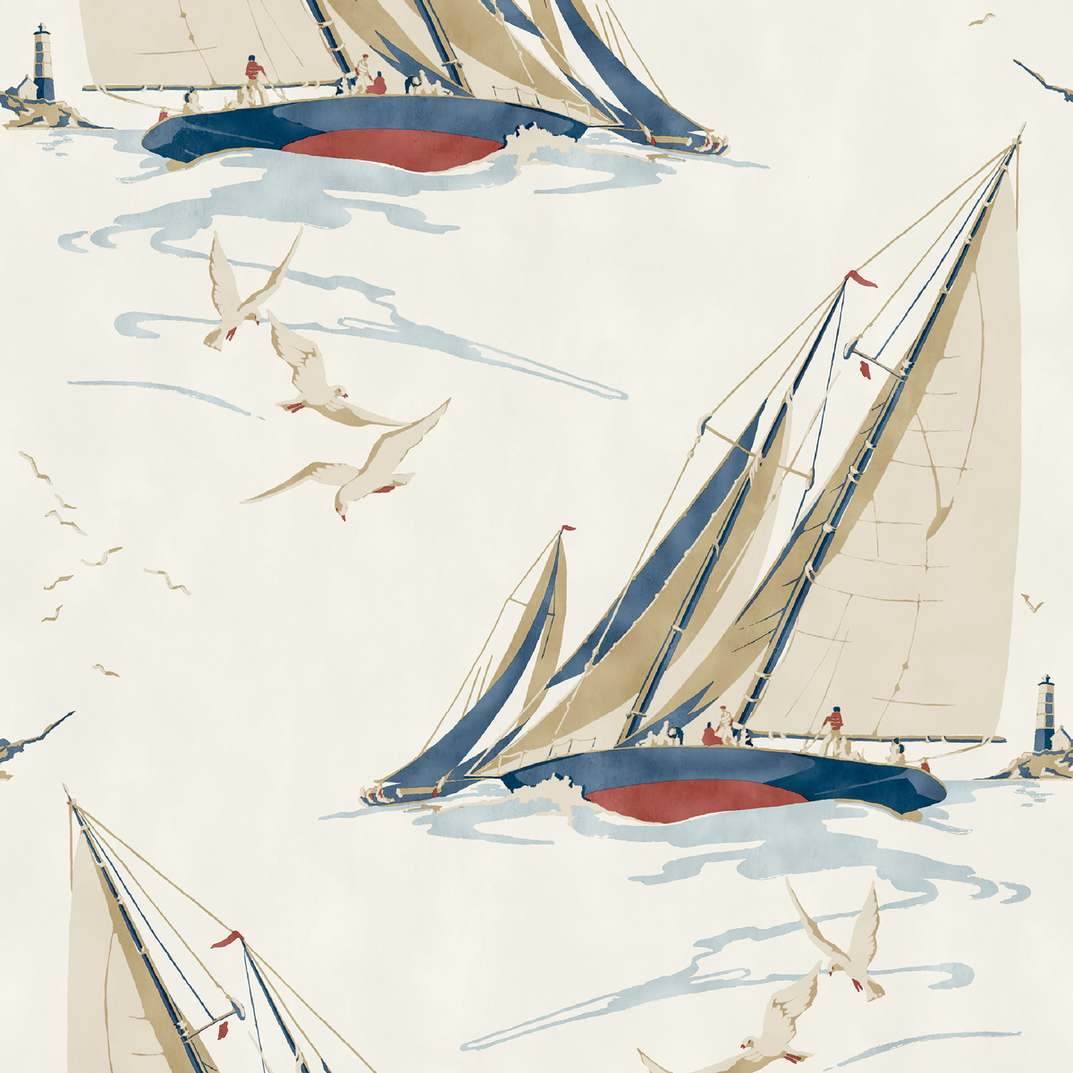 Round The Island - Red/Blue - Mulberry Wallpaper