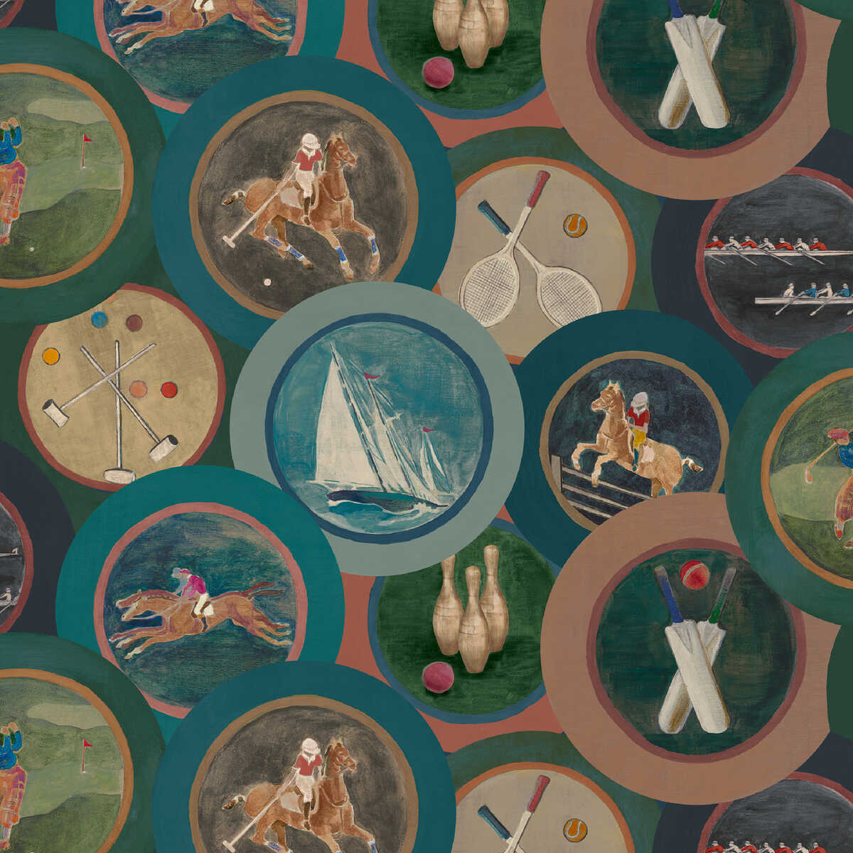 Sporting Life - Teal - MULBERRY Wallpaper