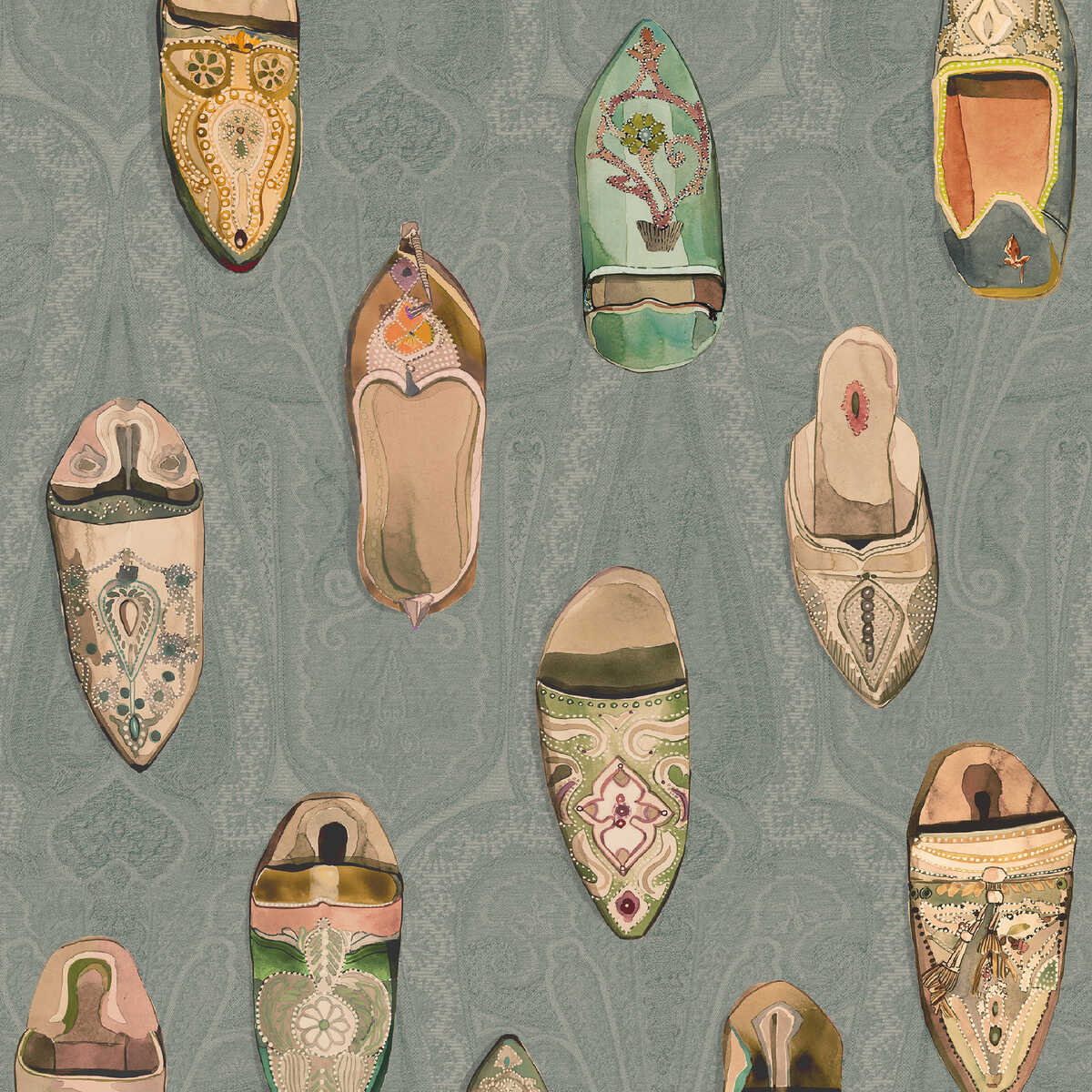 Babouches - Teal - MULBERRY Wallpaper