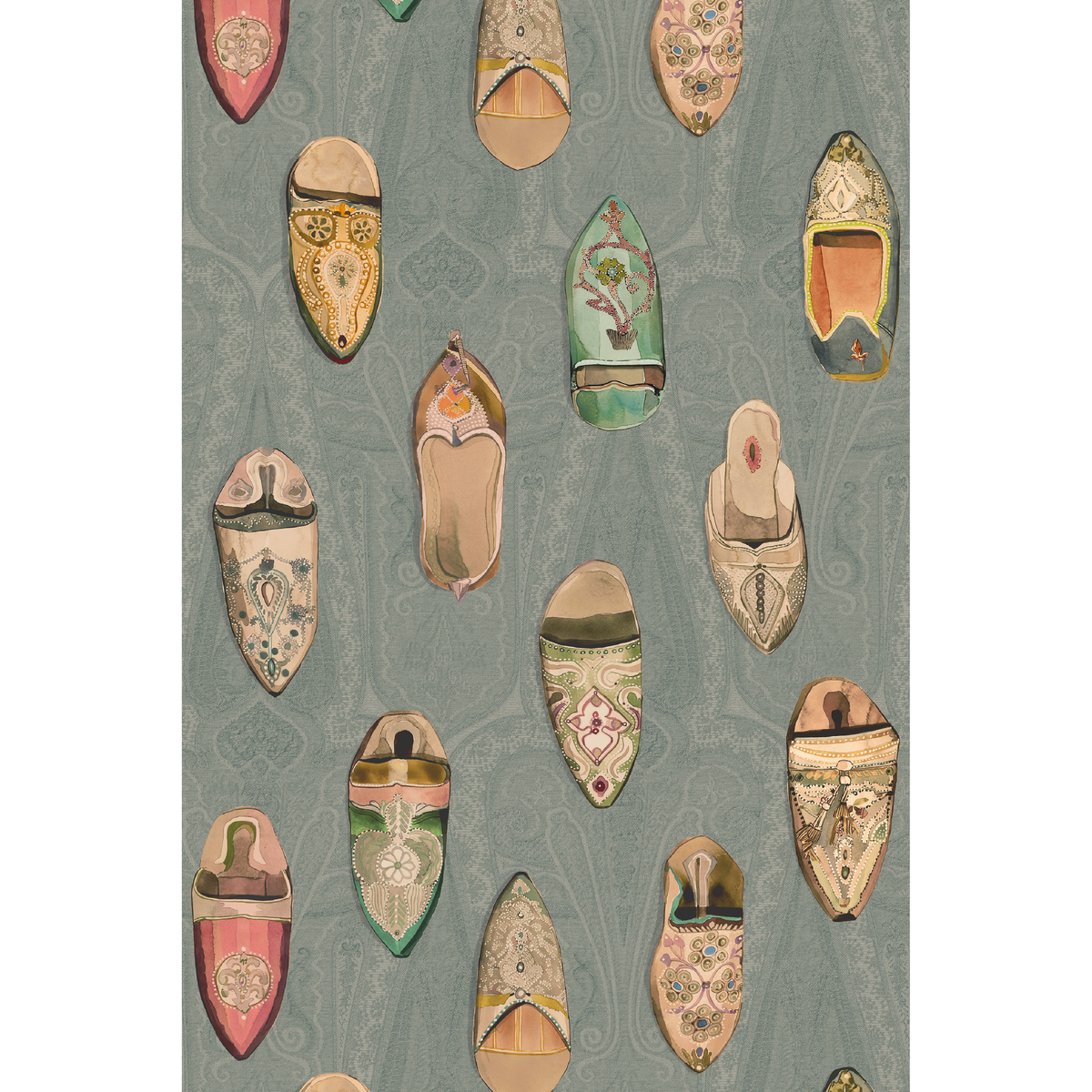 Babouches - Teal - Mulberry Wallpaper