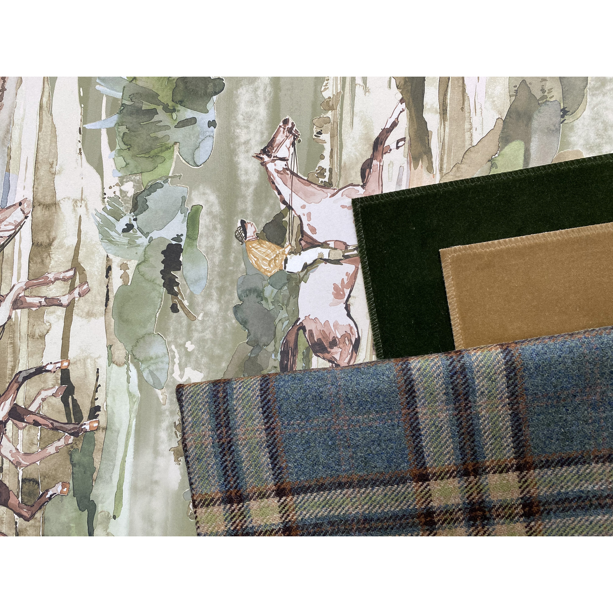 Morning Gallop - Antique - Mulberry Wallpaper