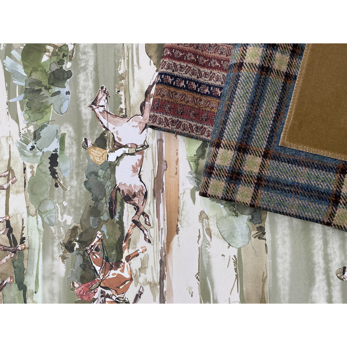 Morning Gallop - Antique - Mulberry Wallpaper