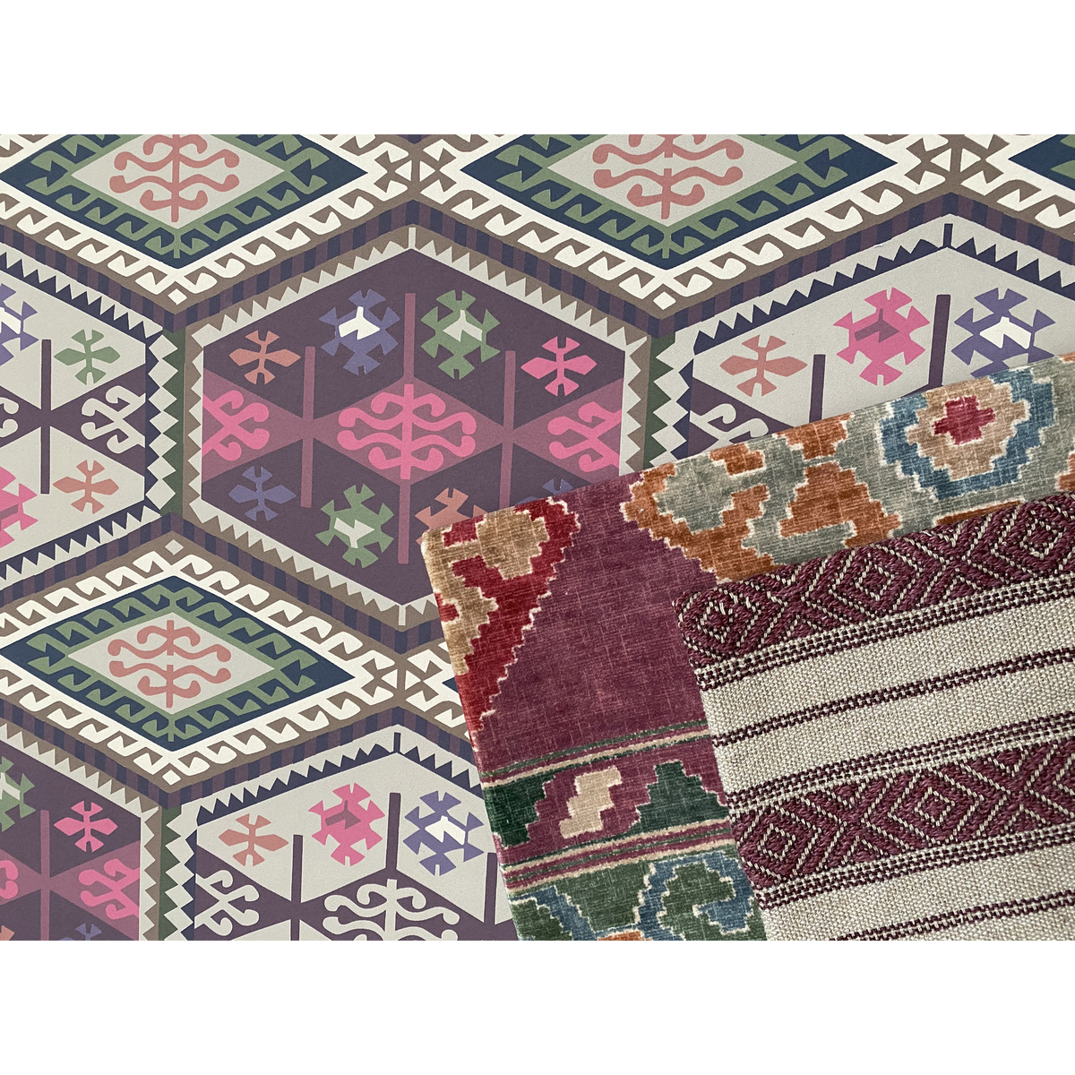 Buckland - Red/Plum - Mulberry Wallpaper