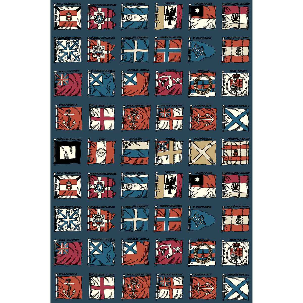 Fg099g1030 Naval Ensigns Indigo Red Mulberry Wallpaper - MULBERRY Wallpaper