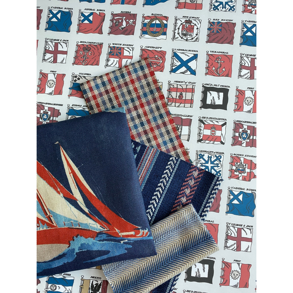 Naval Ensigns - Red/Blue - Mulberry Wallpaper