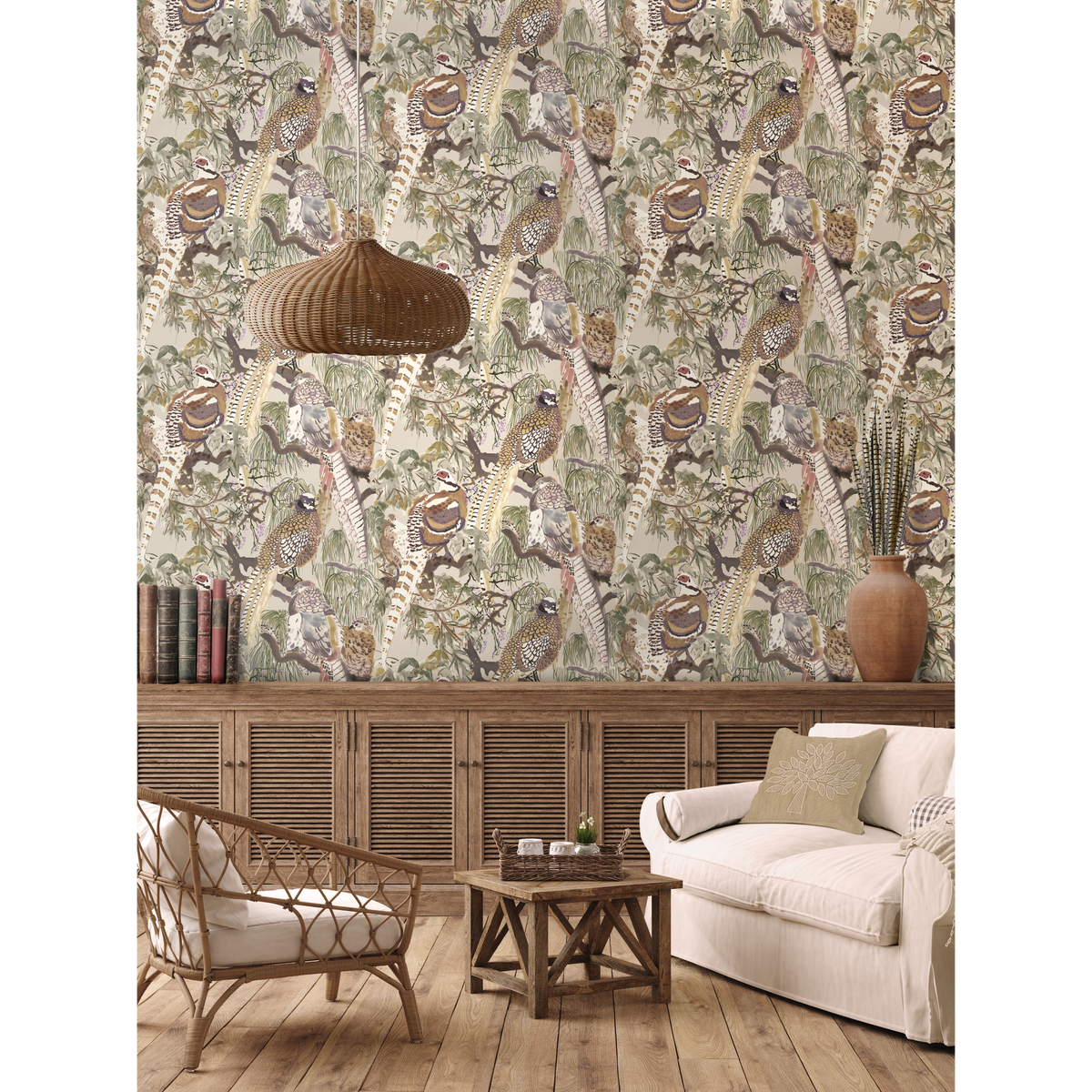 Game Birds - Antique - Mulberry Wallpaper