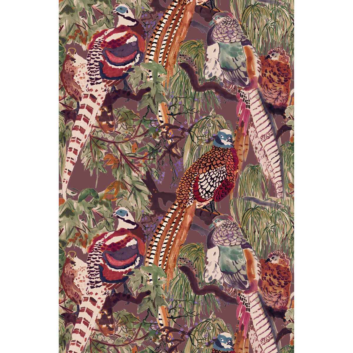 Fg101v540 Game Birds Red Plum Mulberry Wallpaper - MULBERRY Wallpaper