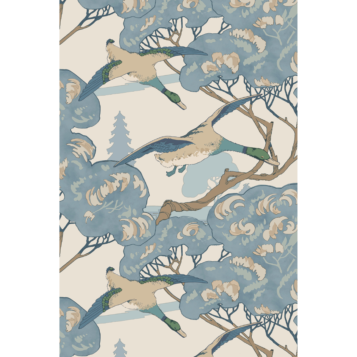 Grand Flying Ducks - Blue - Mulberry Wallpaper