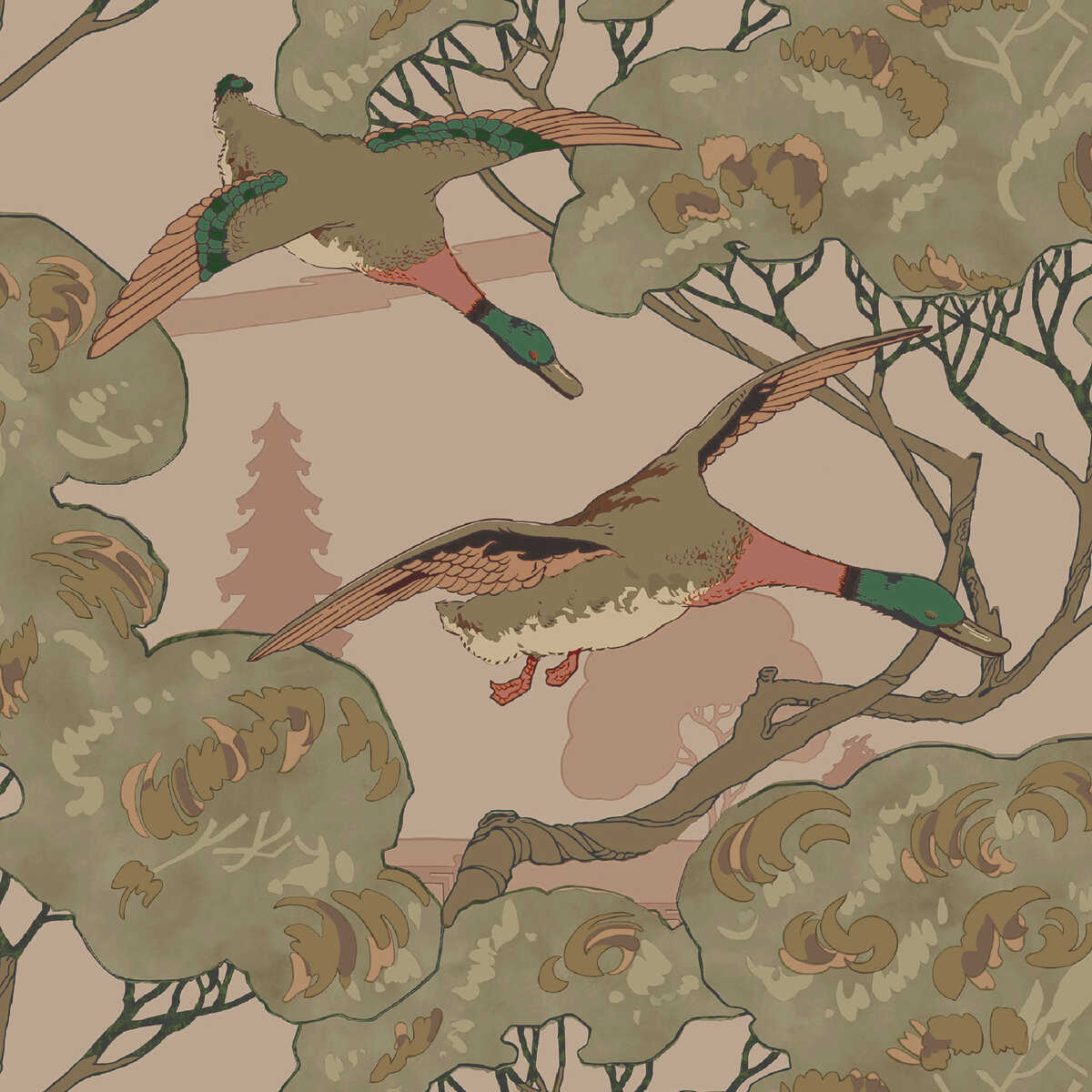 Grand Flying Ducks - Plaster - MULBERRY Wallpaper