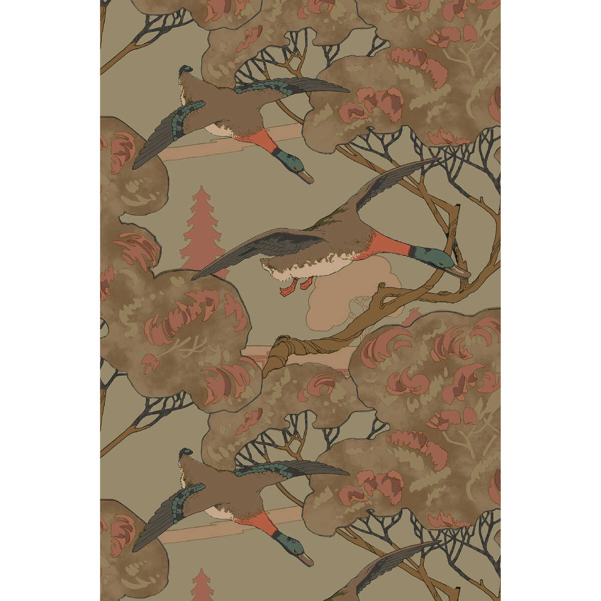 Grand Flying Ducks - Sage - MULBERRY Papel pintado