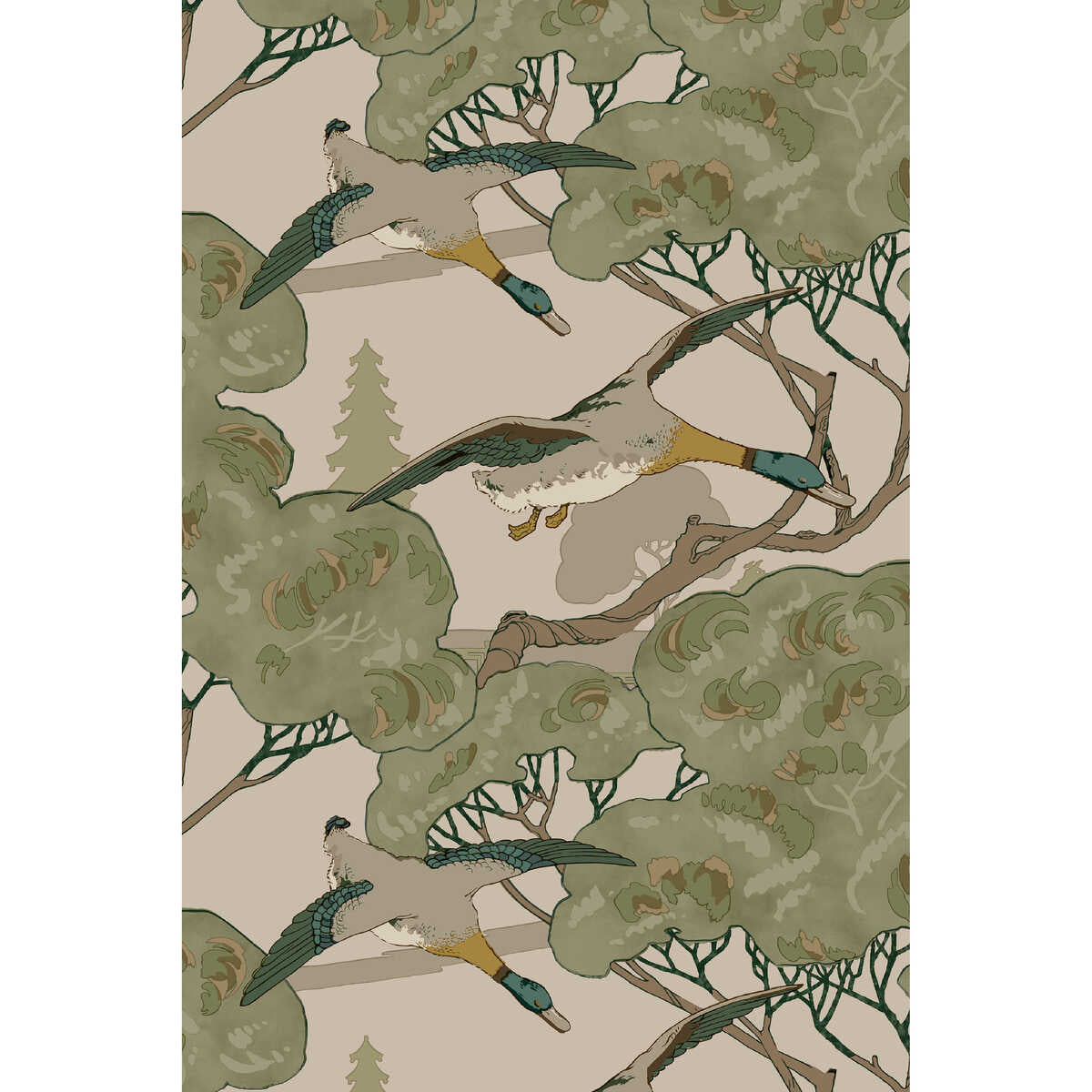 Grand Flying Ducks - Emerald - MULBERRY Papel pintado