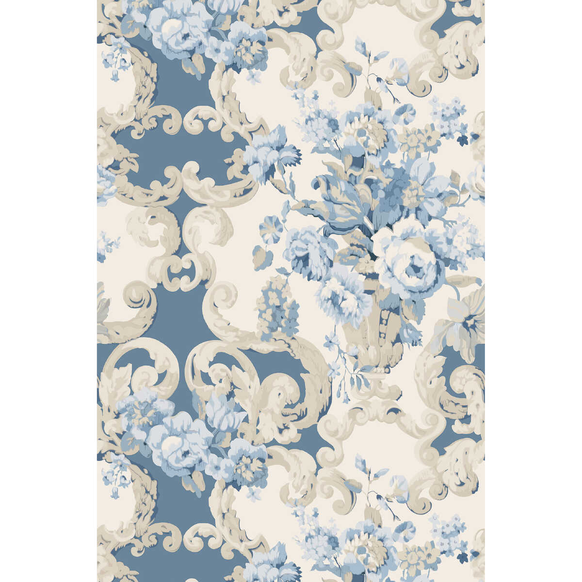 Floral Rococo - Blue - MULBERRY Wallpaper