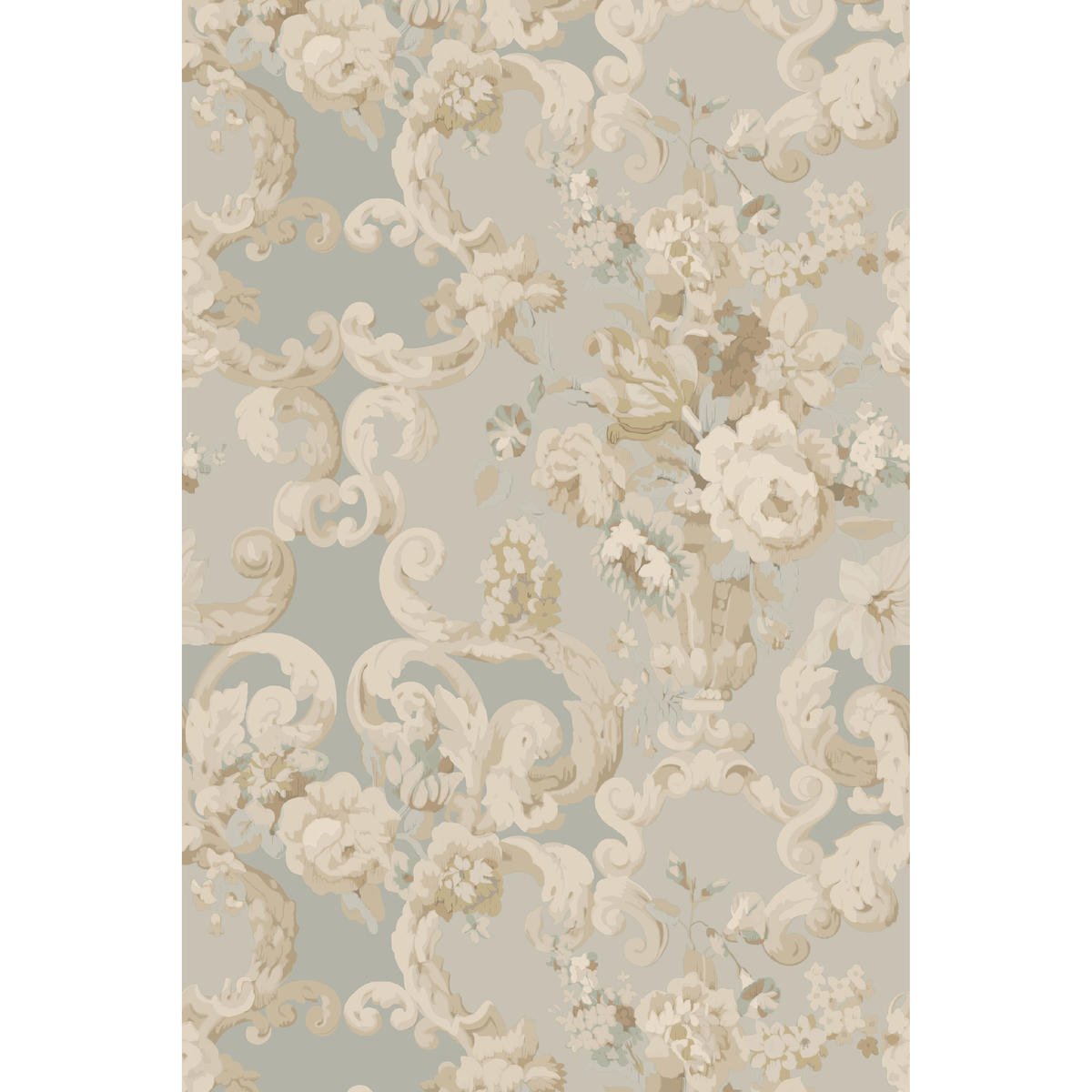 Floral Rococo - Aqua - Mulberry Wallpaper