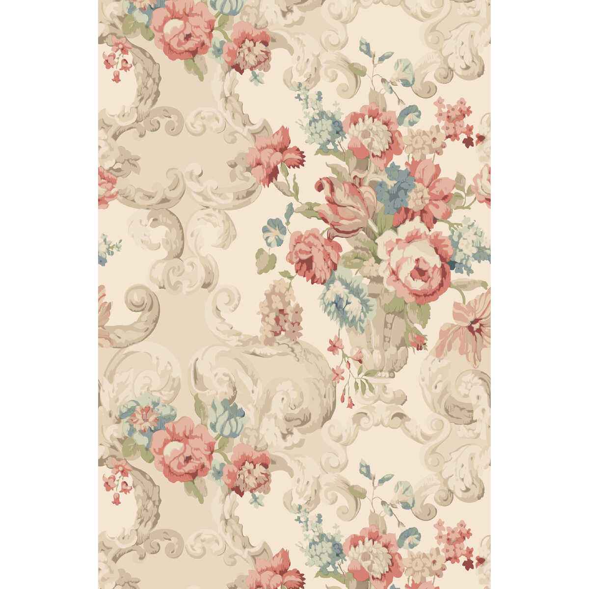 Fg103v1170 Floral Rococo Red Green Mulberry Wallpaper - MULBERRY Wallpaper