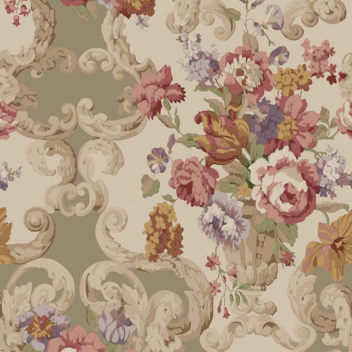 Fg103v540 Floral Rococo Red Plum Mulberry Wallpaper