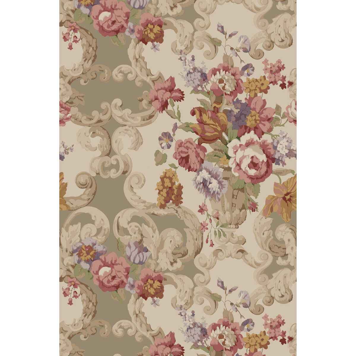 Fg103v540 Floral Rococo Red Plum Mulberry Wallpaper - MULBERRY Wallpaper