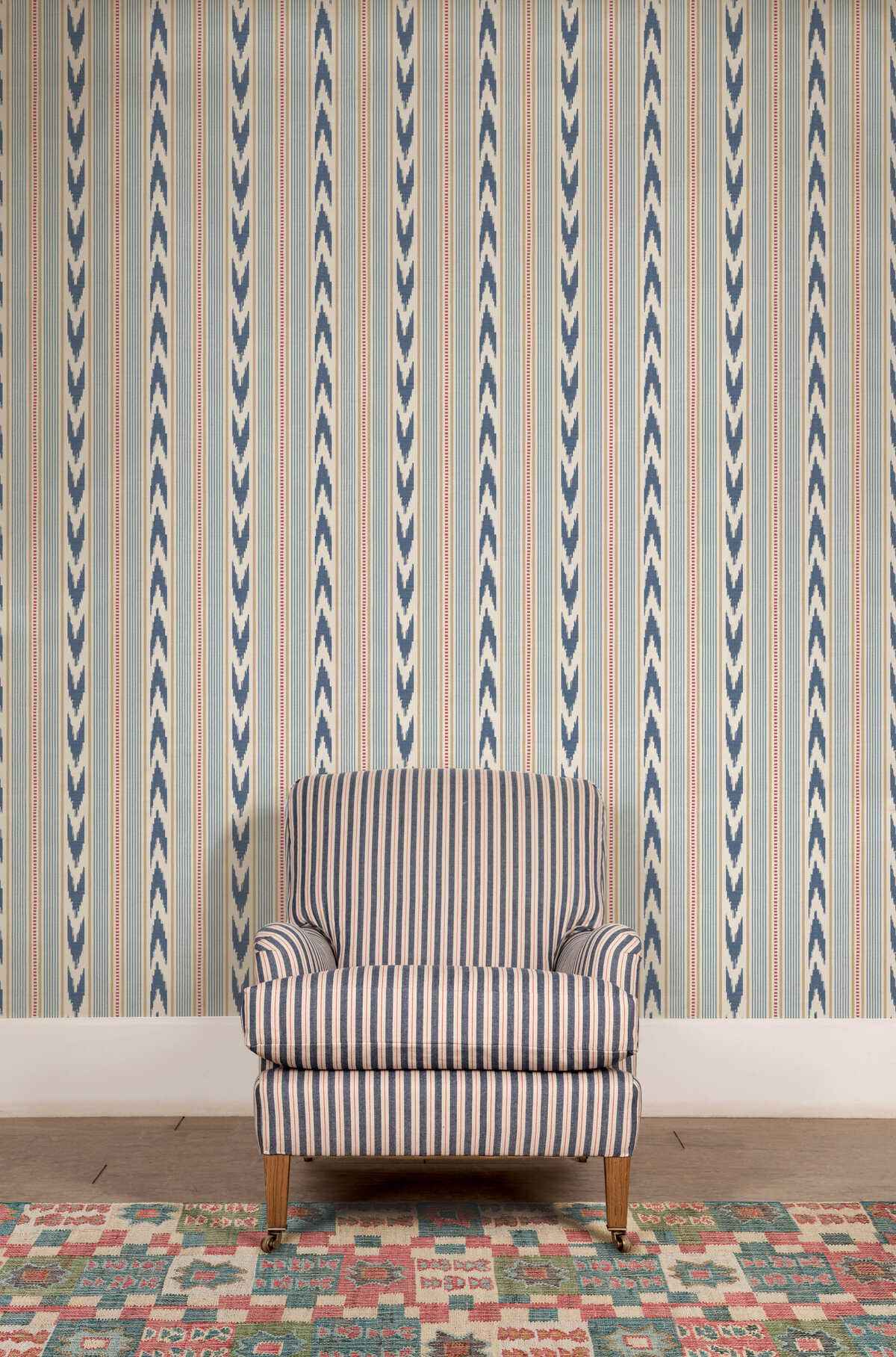 Fg127g1030 Newport Stripe Blue Red Mulberry Wallpaper - MULBERRY Wallpaper