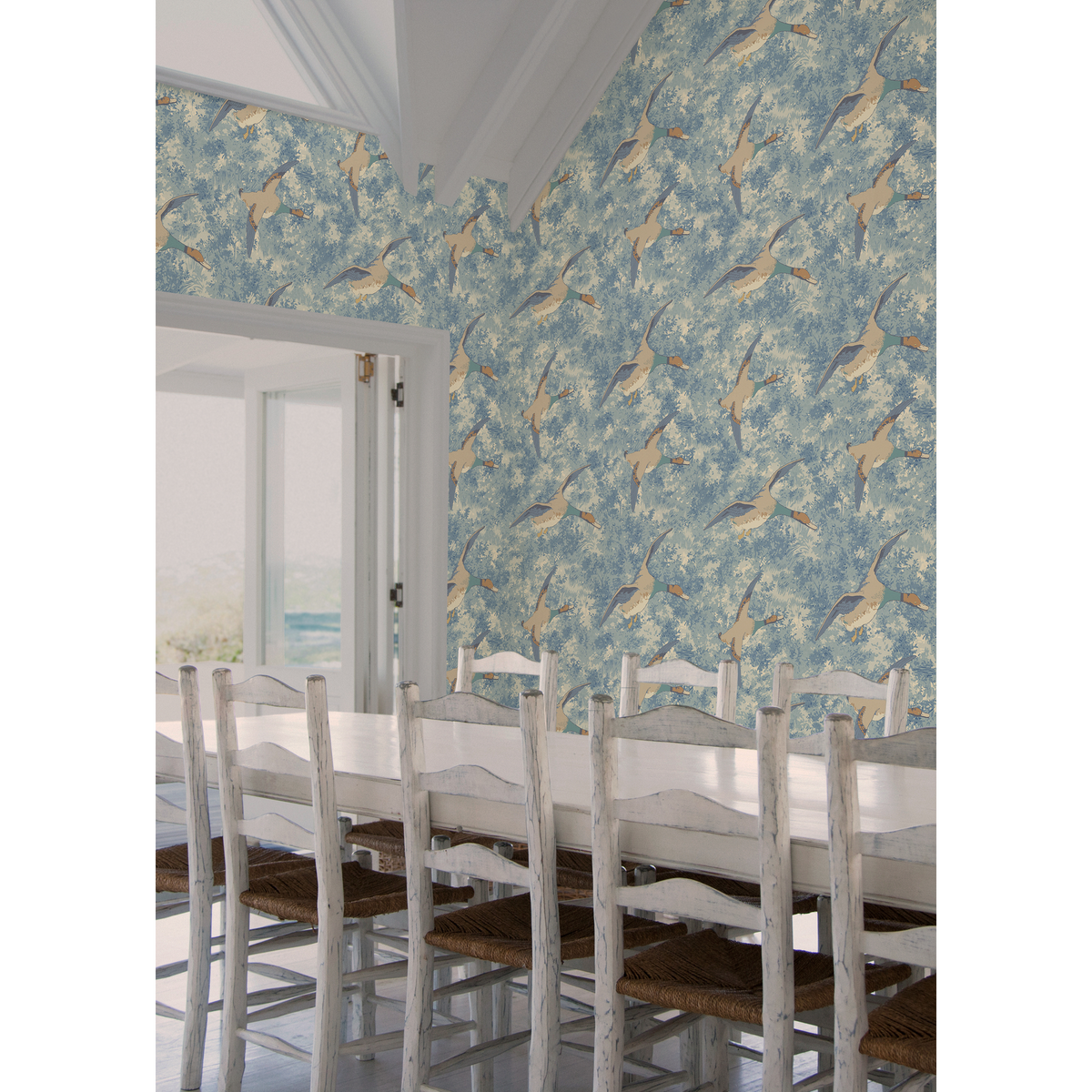 Forest Ducks - Blue - Mulberry Wallpaper