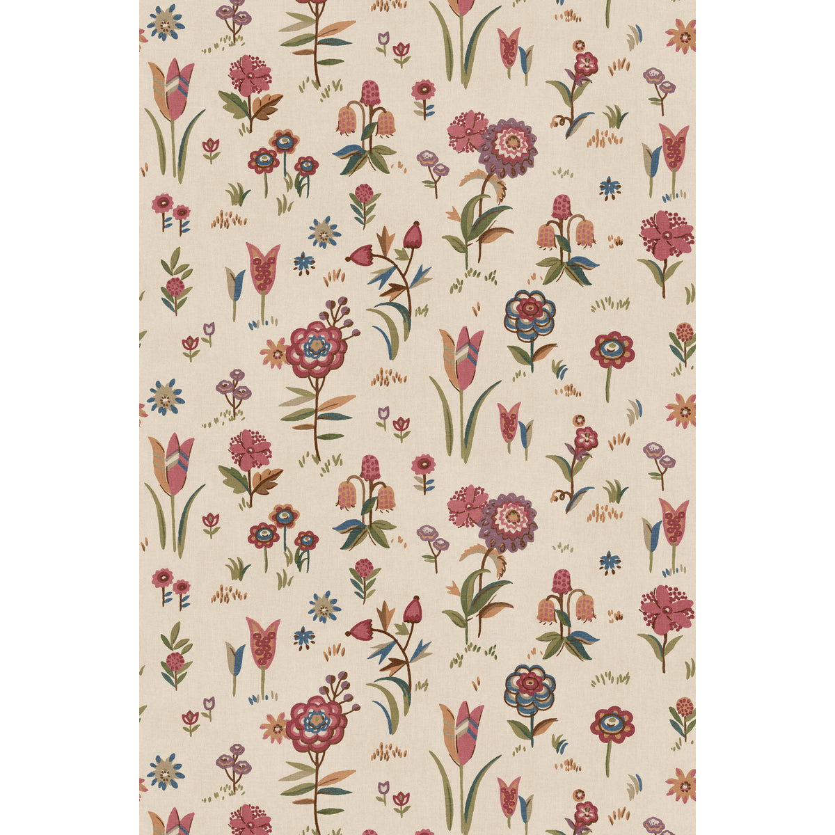 Firle Meadow - Red/Green - FG135.V90.0 - Mulberry Wallpaper - Mulberry Wallpaper