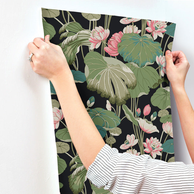 lotus-pond-wallpaper-midnight-flamingo-york-wallcoverings-go8292