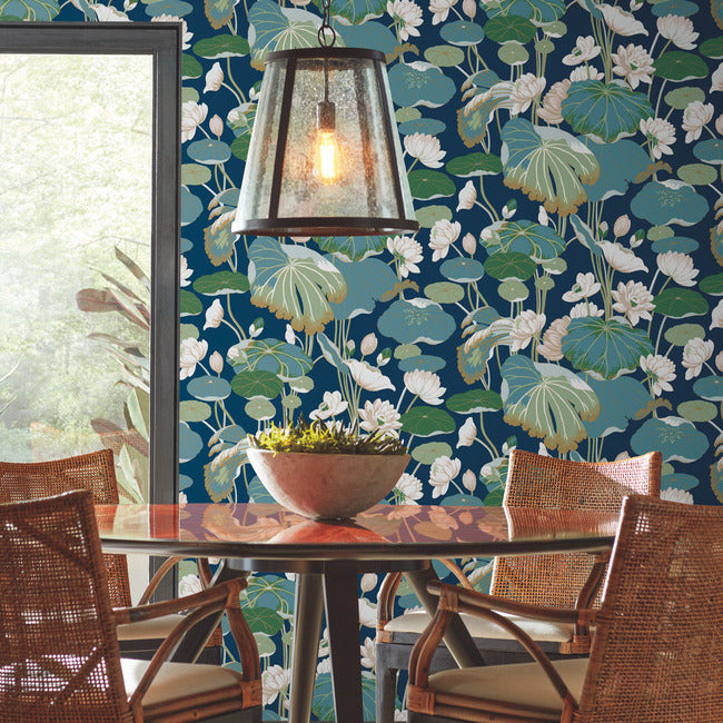 lotus-pond-wallpaper-indigo-gold-york-wallcoverings-go8295