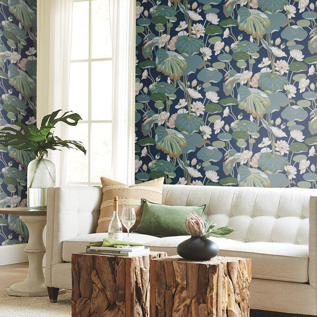 lotus-pond-wallpaper-indigo-gold-york-wallcoverings-go8295