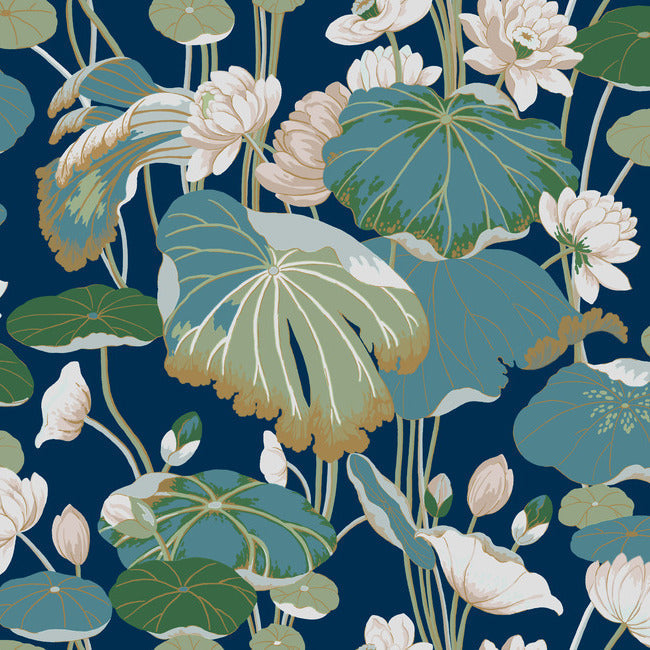 lotus-pond-wallpaper-indigo-gold-york-wallcoverings-go8295