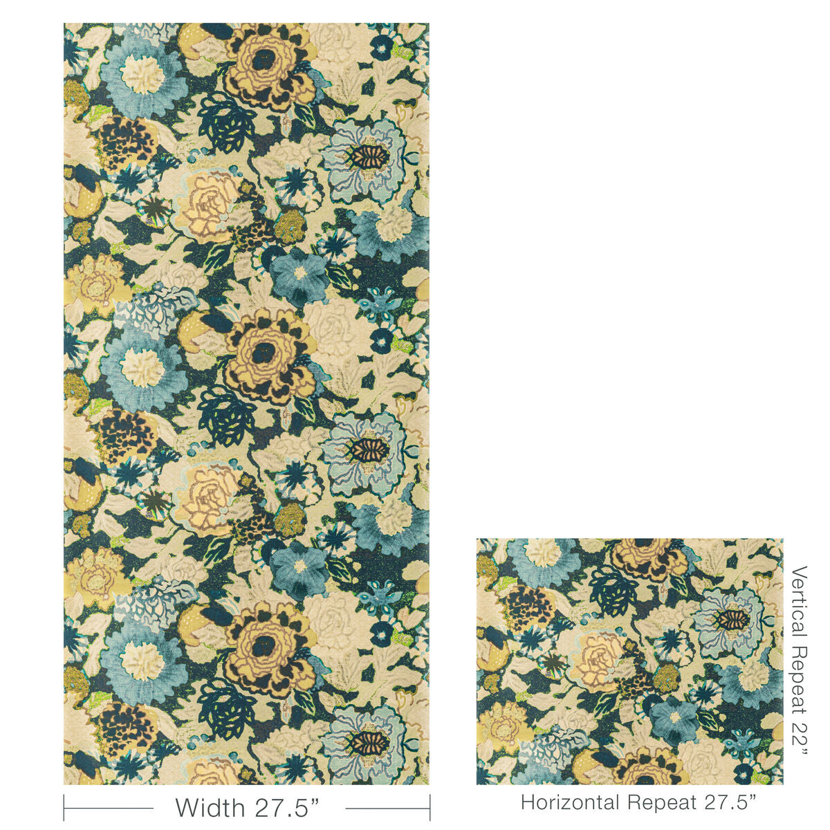 Arioso Paper - Marine/Citron - Lee Jofa Modern Wallpaper