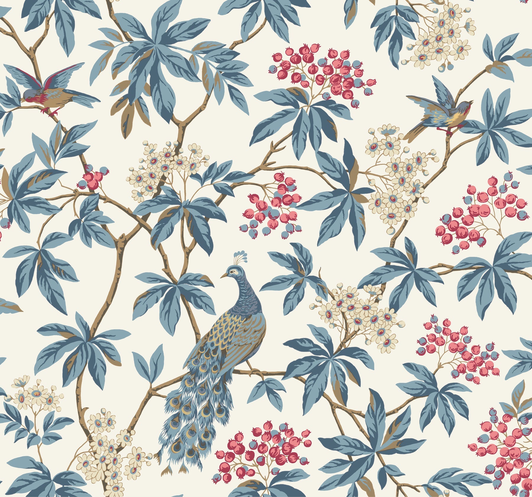 Peacock Estate Wallpaper - White - York Wallcoverings - MX9666