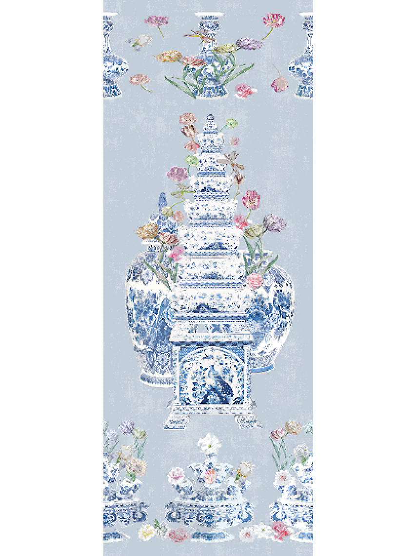 Tulipiere Flowers | Sheer - Gray - Scalamandre Fabric